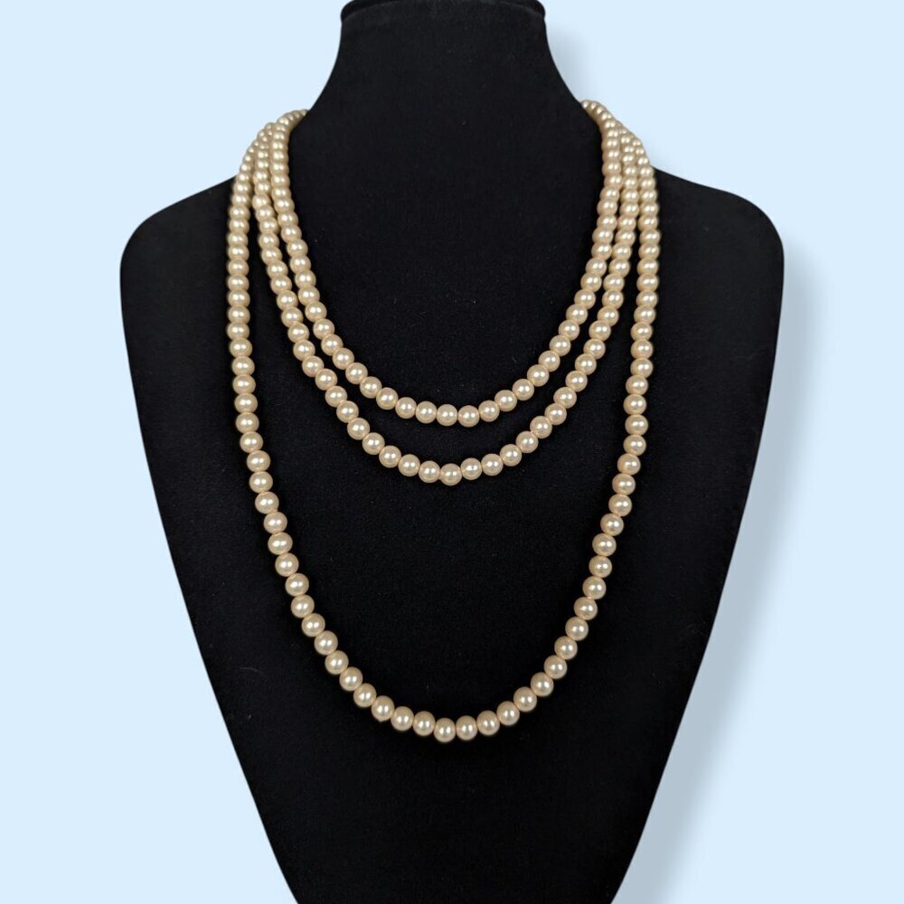 (2/$20) Beige Long Faux Pearl Infinity Necklace